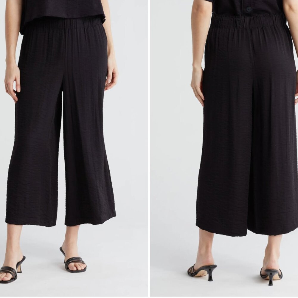 Crinkle Wide Leg Pull-On Pants